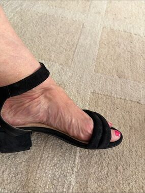 Black Suede Ankle-Strap Block Heel Sandals - Women